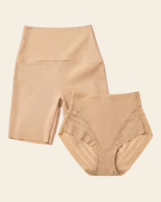 Short de control invisible + Panty faja clásico con control en Café Medio