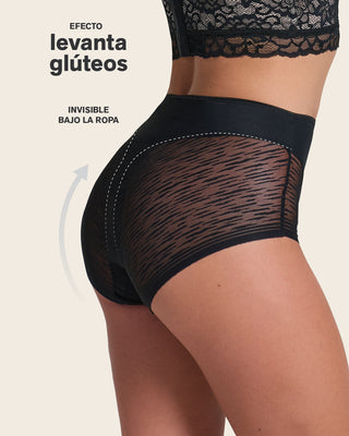 Panty faja clásico invisible con transparencias en glúteos y laterales#color_700-negro
