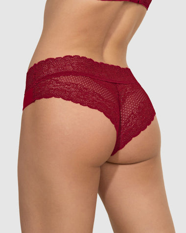 Panty cachetero de tiro medio en tul y encaje#color_309-rojo-oscuro