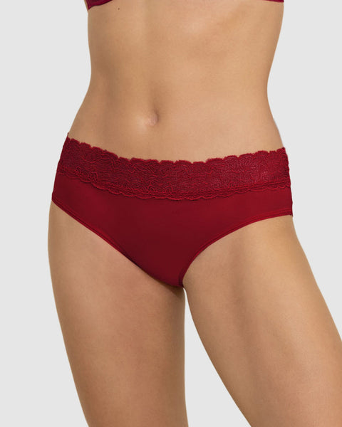 Panty cachetero de tiro medio en tul y encaje#color_309-rojo-oscuro