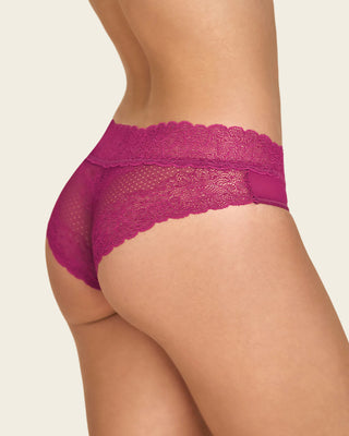 Panty cachetero de tiro medio en tul y encaje#color_455-morado-osc
