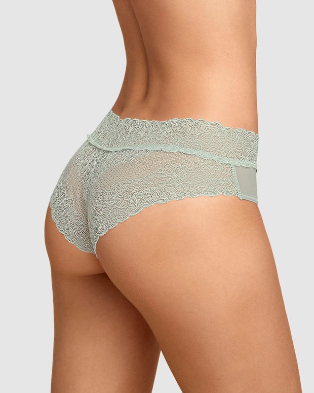 Panty cachetero de tiro medio en tul y encaje