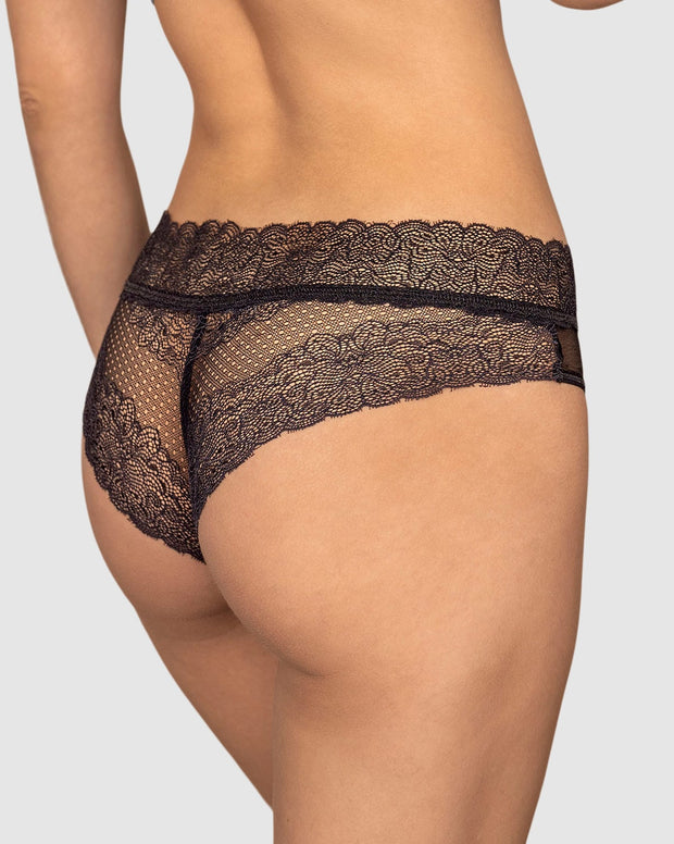 Panty cachetero de tiro medio en tul y encaje