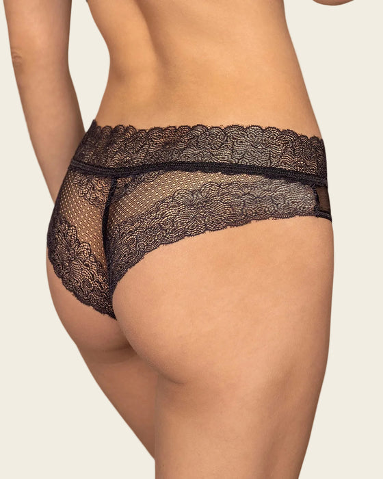 Panty cachetero de tiro medio en tul y encaje#color_700-negro