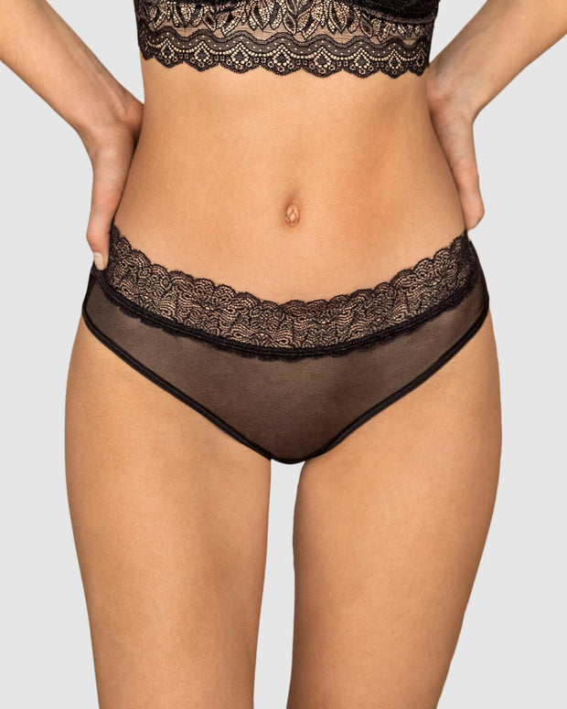 Panty cachetero de tiro medio en tul y encaje