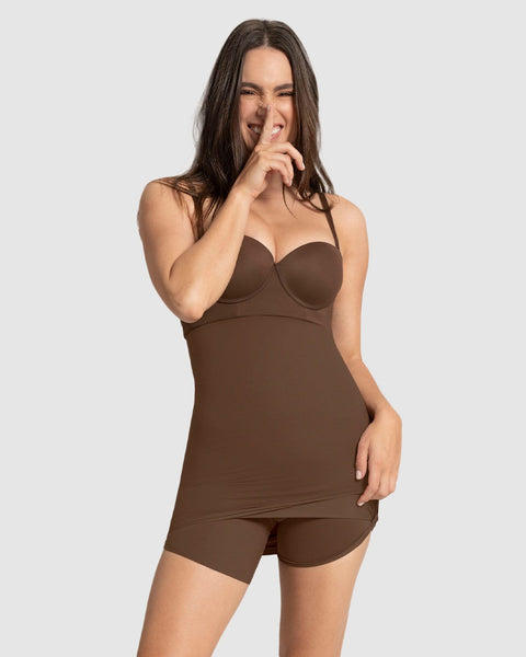 Faja tipo vestido con short interno#color_875-cafe-oscuro