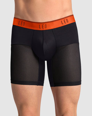 Paquete x5 bóxers medio de secado rápido con mallas transpirables en microfibra#color_712-negro-con-elastico-naranja
