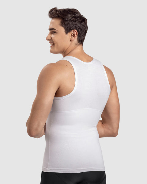 Camiseta de compresión moderada en abdomen y zona lumbar en algodón elástico#color_000-blanco