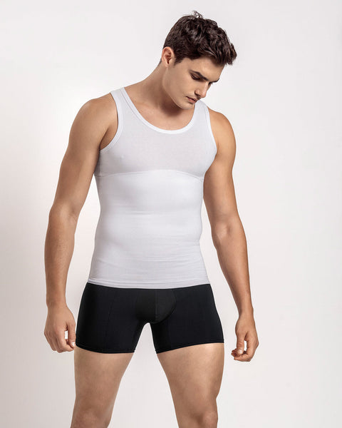 Camiseta de compresión moderada en abdomen y zona lumbar en algodón elástico#color_000-blanco