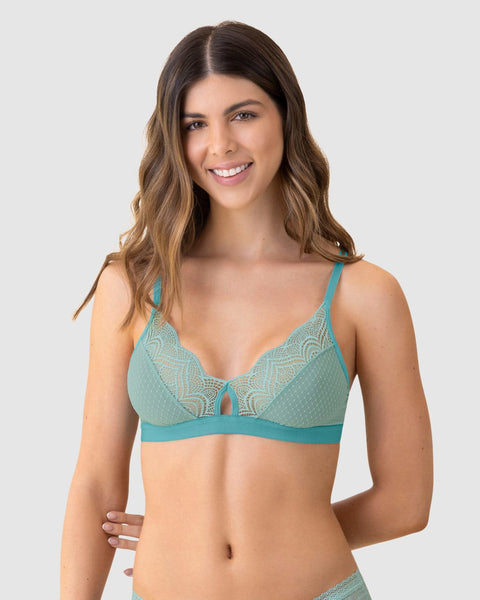 Bralette triangular en encaje y tul con detalle de ojal en escote#color_196-verde-azul