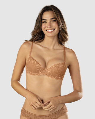 Brasier media copa con detalles de encaje en escote y espalda#color_206-ocre-medio