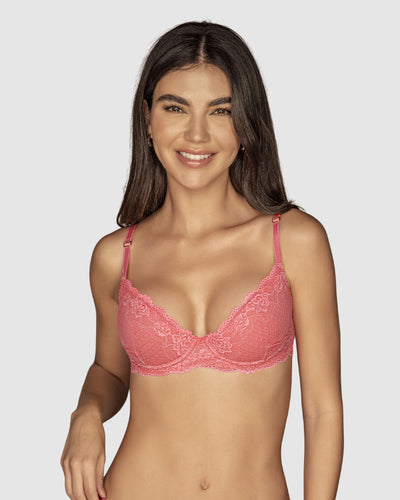 Brasier media copa con detalles de encaje en escote y espalda#color_211-salmon