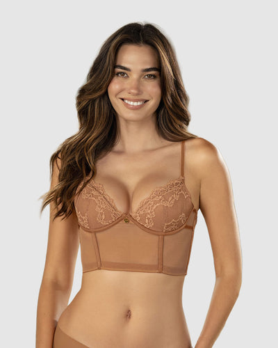 Bustier en encaje con transparencias en la base y espalda#color_206-ocre-medio