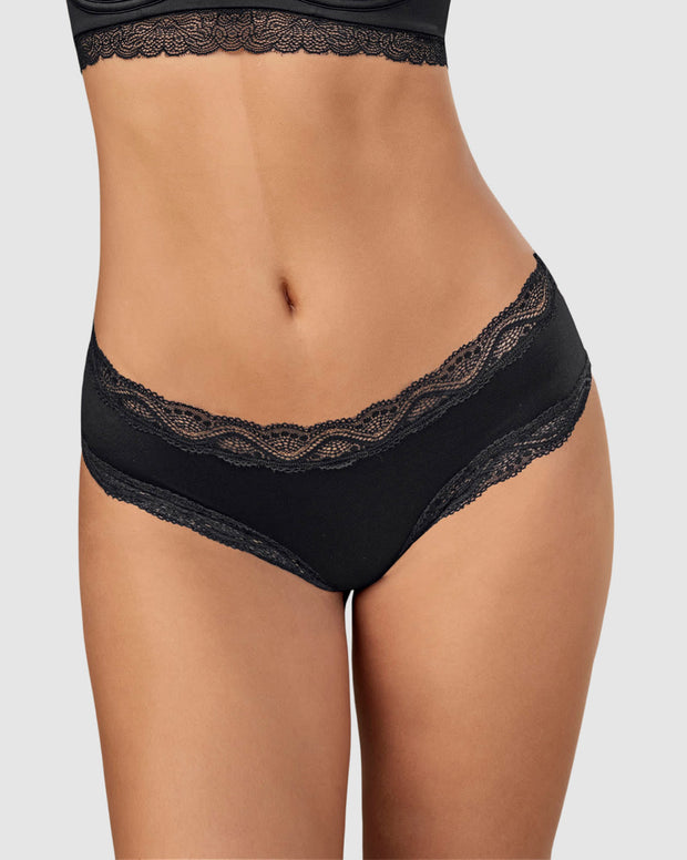 Panty hípster tiro medio en tela lisa y encaje