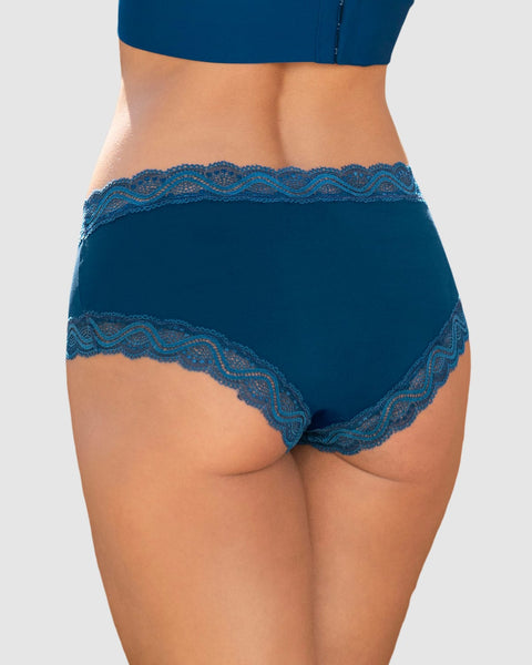 Panty hípster tiro medio en tela lisa y encaje#color_a37-azul-petroleo