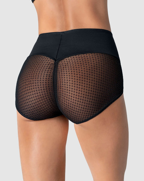 Panty clásico de control fuerte en abdomen, glúteos en tul#color_700-negro