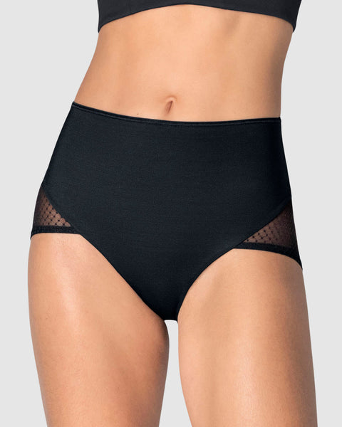 Panty clásico de control fuerte en abdomen, glúteos en tul#color_700-negro