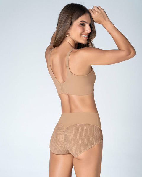 Panty clásico de control fuerte en abdomen, glúteos en tul#color_801-cafe-medio