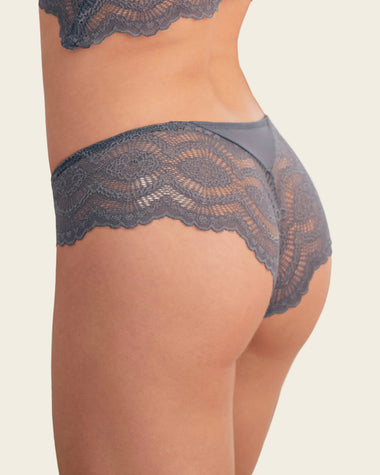 Panty cachetero, en tela lisa y encaje#color_721-gris-oscuro
