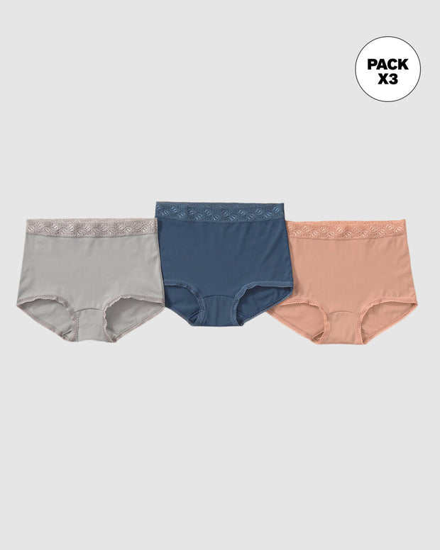 Paquete x 3 panties clásicos con toques de encaje
