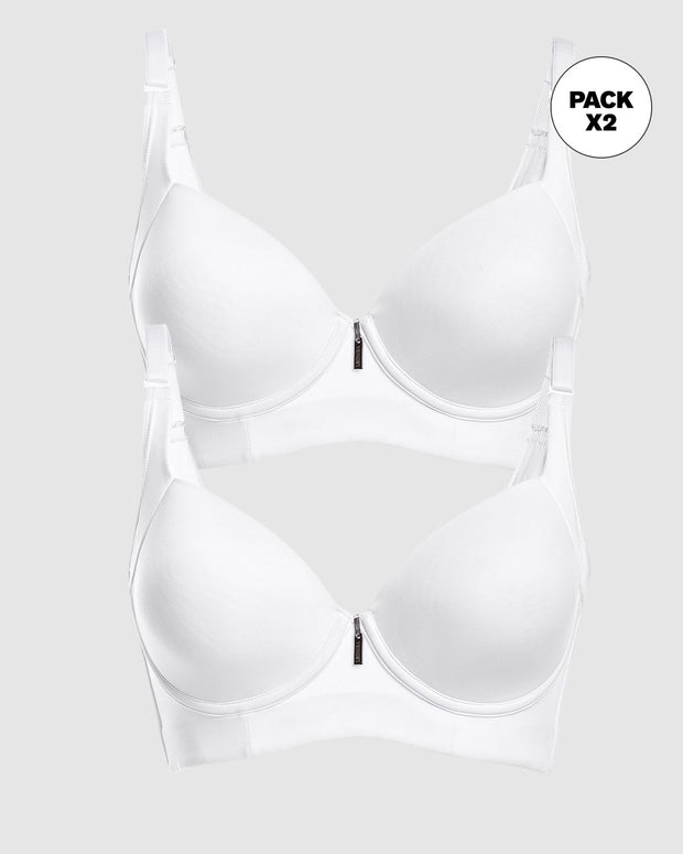 Paquete x2 brasieres de realce suave y cubrimiento alto en sisa y espalda cover bra