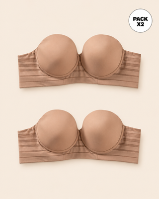 Paquete x2 brasieres tipo bustier support strapless#color_857-cafe