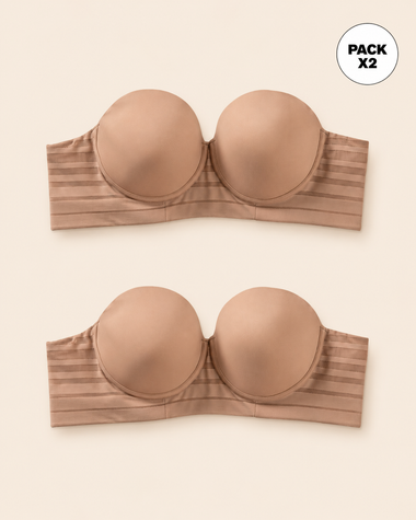 Paquete x2 brasieres tipo bustier support strapless#color_857-cafe