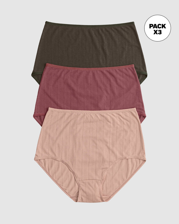 Paquete x 3 Panties Clásicos con Excelente Cubrimiento#color_s23-verde-vino-rosa