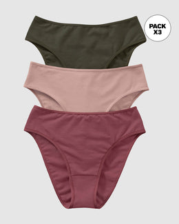 Paquete x 3 panties tipo bikini con buen cubrimiento#color_s30-verde-vino-rosa