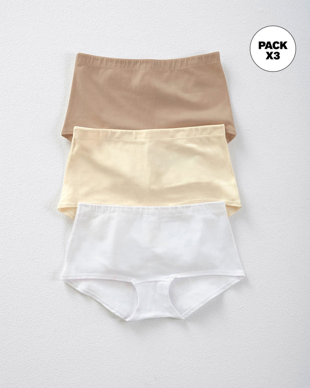 Paquete x 3 cómodos panties estilo bóxer con algodón#color_984-cafe-claro-blanco-marfil