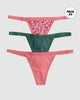 Paquete x 3 tangas brasileras de tiro bajo#color_s45-estampado-flores-verde-rosado