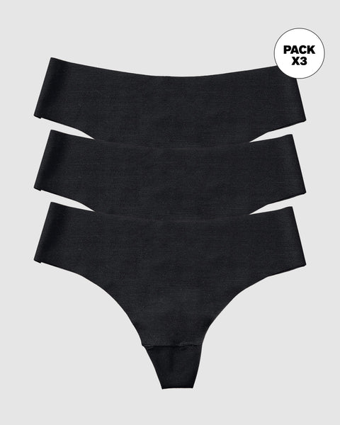 Paquete x3 panties brasilera invisible ultraplano sin elásticos y de pocas costuras#color_785-negro