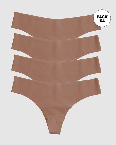 Paquete x 4 panties brasilera invisibles ultraplanos sin elásticos#color_640-cafe-medio
