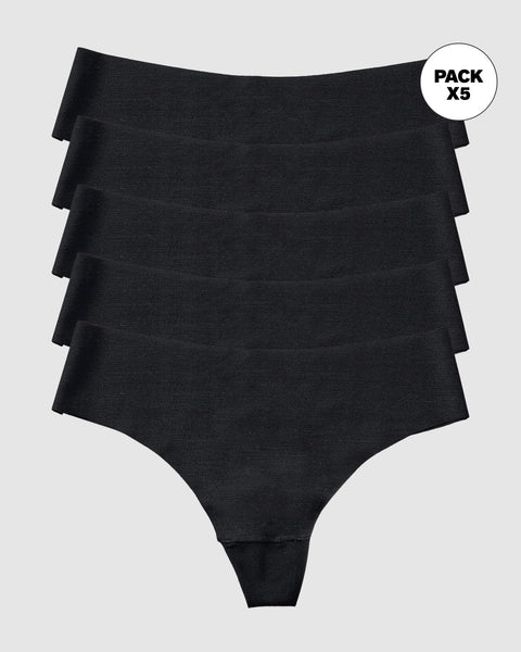 Paquete x5 panties brasilera invisible ultraplano sin elásticos y de pocas costuras#color_785-negro