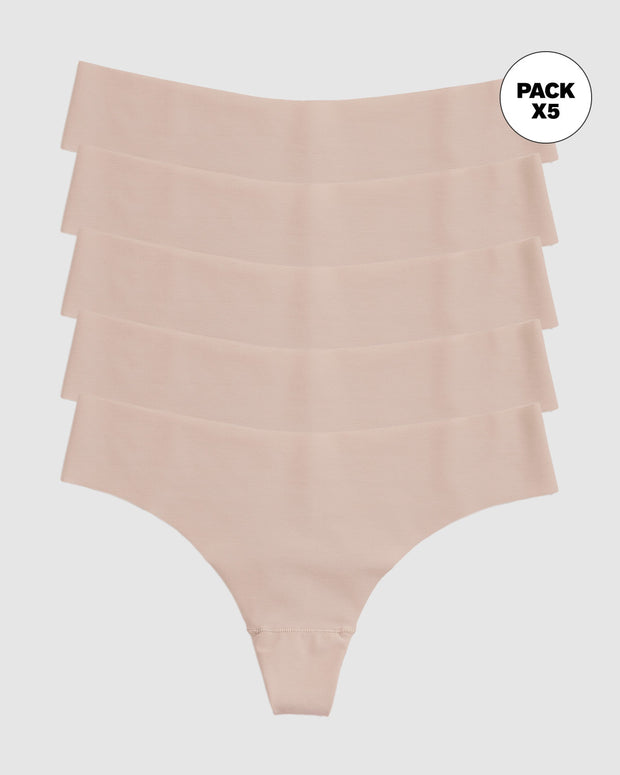 Paquete x5 panties brasilera invisible ultraplano sin elásticos y de pocas costuras
