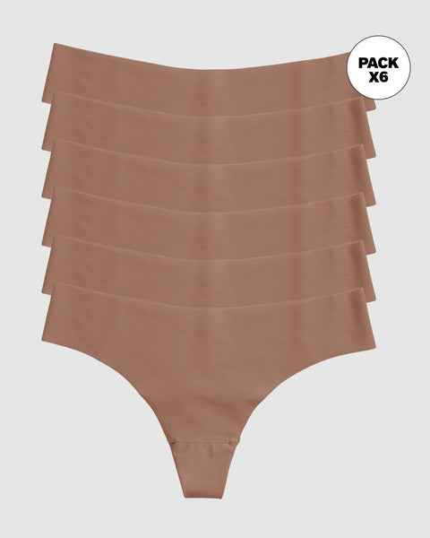 Paquete x 6 panties brasilera invisible ultraplanos sin elásticos#color_640-cafe-medio