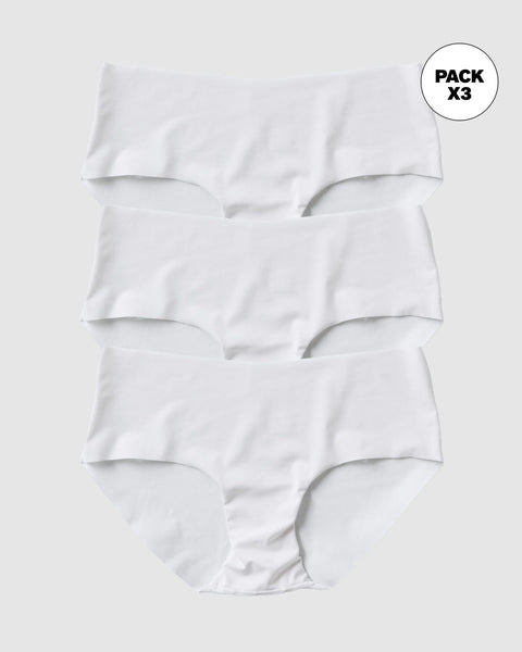 Paquete x3 panties hípster invisible ultraplano sin elásticos y de pocas costuras#color_000-blanco