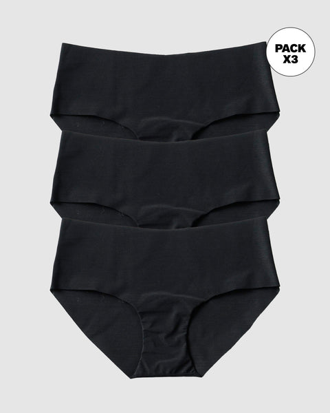 Paquete x3 panties hípster invisible ultraplano sin elásticos y de pocas costuras#color_785-negro