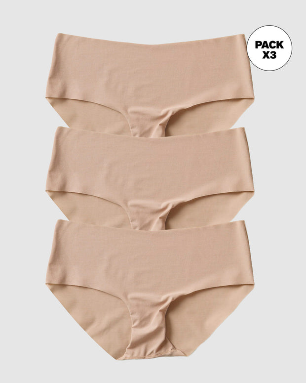 Paquete x3 panties hípster invisible ultraplano sin elásticos y de pocas costuras