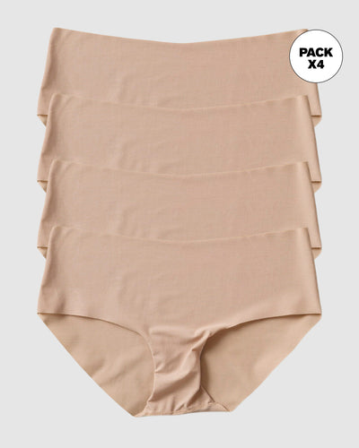 Paquete x 4 panties hípster invisibles ultraplanos de pocas costuras#color_802-cafe-claro