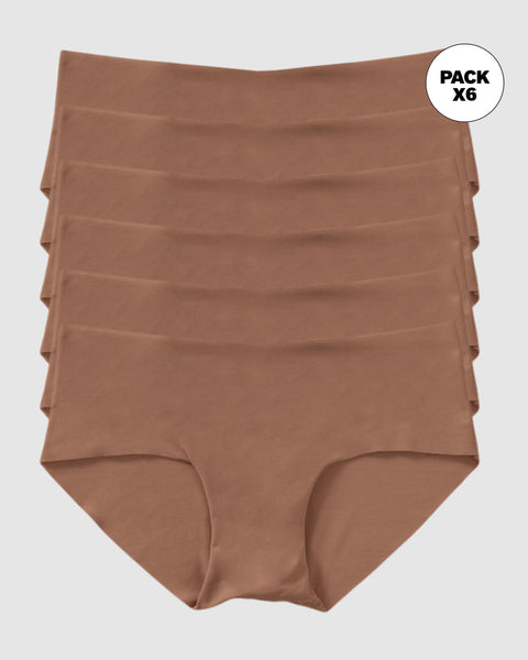 Paquete x 6 panties hípster invisibles ultraplanos de pocas costuras#color_640-cafe-medio