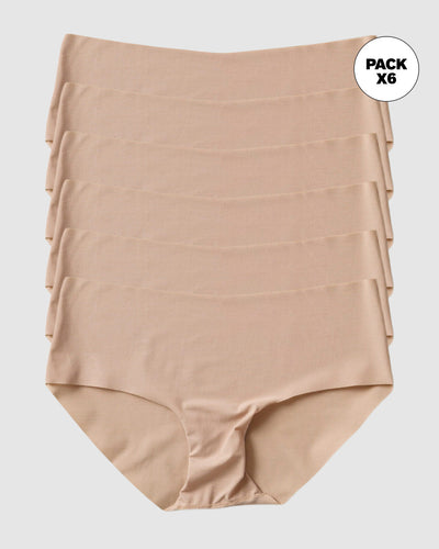 Paquete x 6 panties hípster invisibles ultraplanos de pocas costuras#color_802-cafe-claro