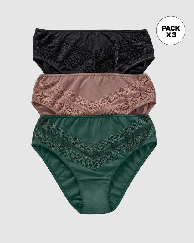 Paquete x 3 panties tipo bikini clásicos y confortables#color_s27-verde-negro-salmon