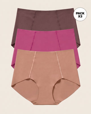 Paquete x 3 panties clásicos de apariencia invisible#color_s12-marron-oscuro-rojo-violeta-cafe-medio