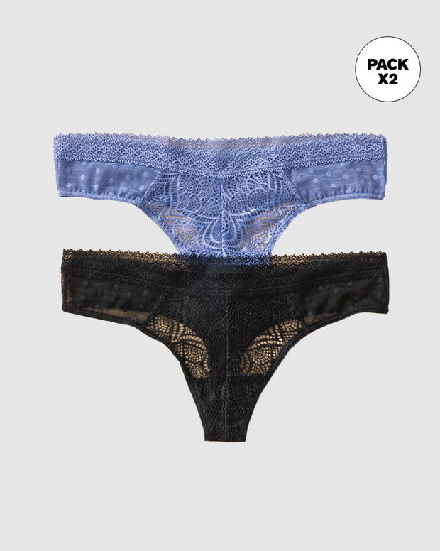 Paquete x 2 panties tipo tanga brasilera en encaje