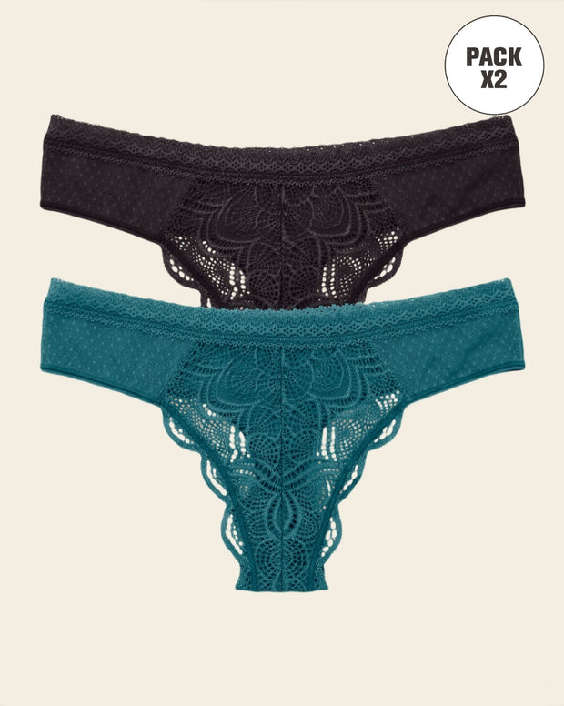 Paquete x 2 panties tipo tanga brasilera en encaje