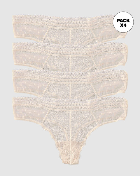 Paquete x 4 panties tipo tanga brasilera en encaje#color_253-marfil