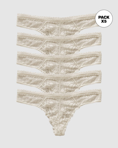 Paquete x5 panties tipo tanga brasilera en encaje#color_253-perla