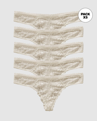 Paquete x5 panties tipo tanga brasilera en encaje#color253-perla