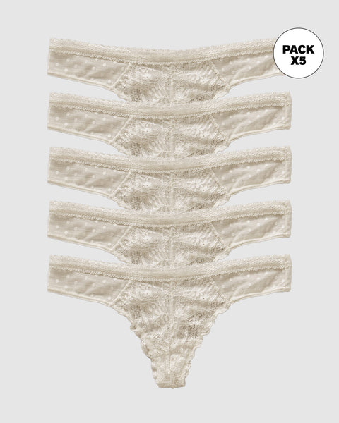 Paquete x5 panties tipo tanga brasilera en encaje#color253-perla